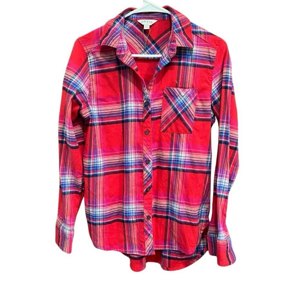 Orvis Plaid Flannel Shirt Classic Collection Button Down Red Pink S